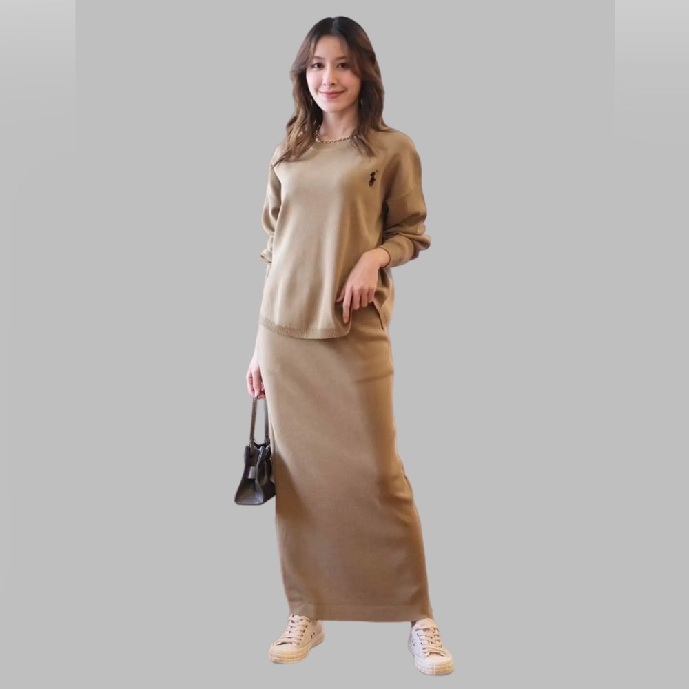 KNITTED COORD SET (Sweater and Skirt) TAN New